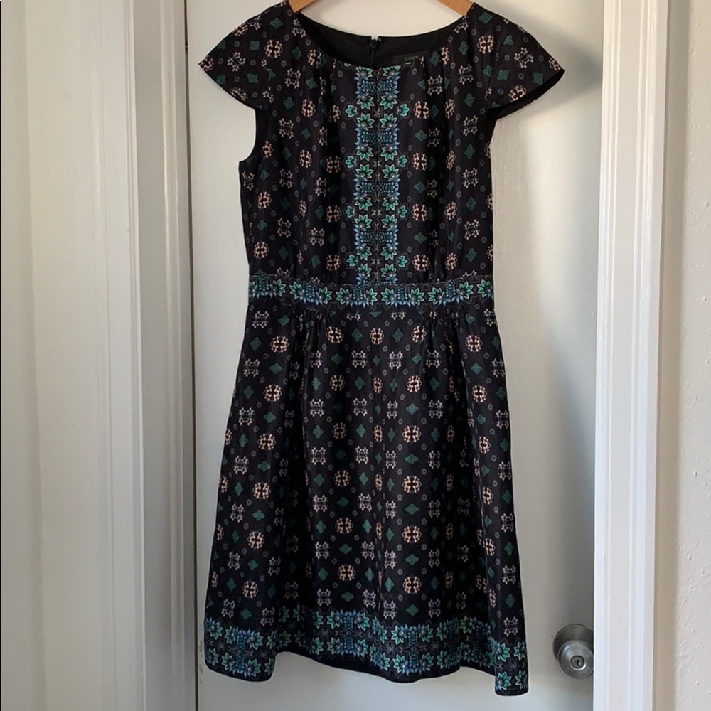 J Crew Cap Silk Teal Sleeve Dress